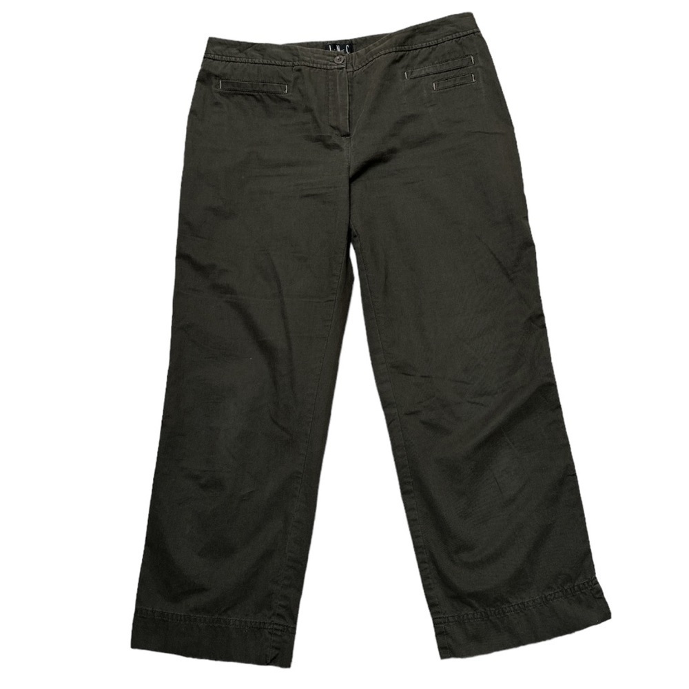INC Flat Front Pants Size 10 Olive Green Missing Button